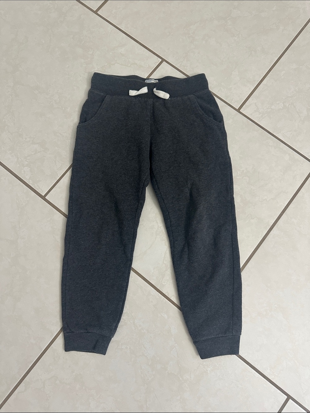The Children's Place Dark Charcoal Gray Jogger Pants with White Drawstring